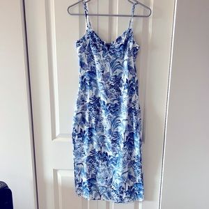 NWT Blue & white palm printed dress